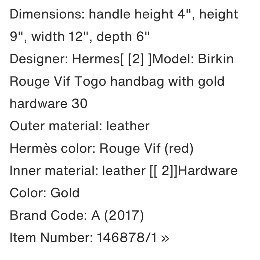 Birkin 30 Togo, 2017, Rouge Vif, Gold Hardware - Picture 15 of 17